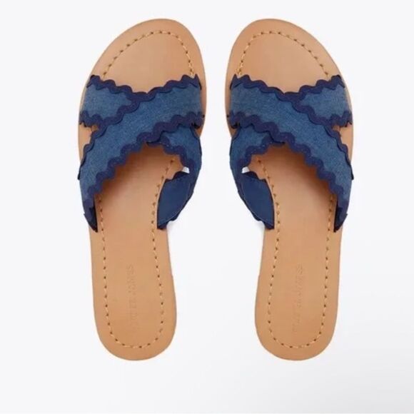 NWT Draper James Women's Blue Colorblock Piper Flat Sandals Size 9. New in Box. - Picture 4 of 4